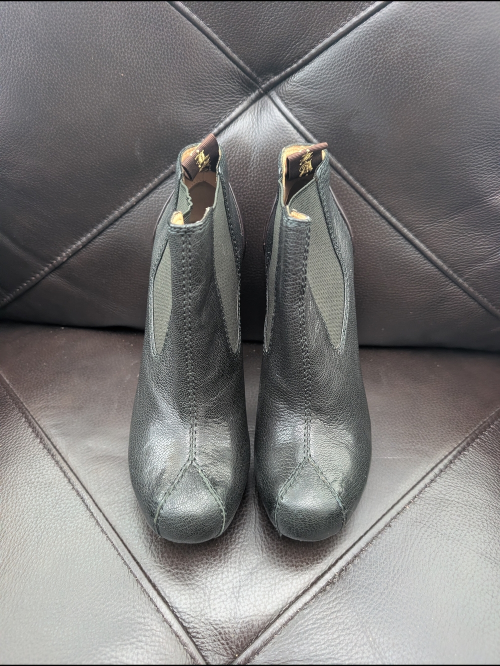 L.A.M.B Women's Dark Green Leather Chelsea Ankle Boots